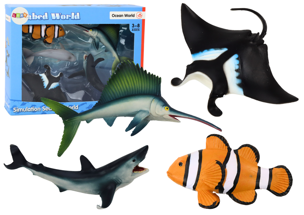 Set of Sea Animal Figures Shark Dolphin Stingray 5 pcs