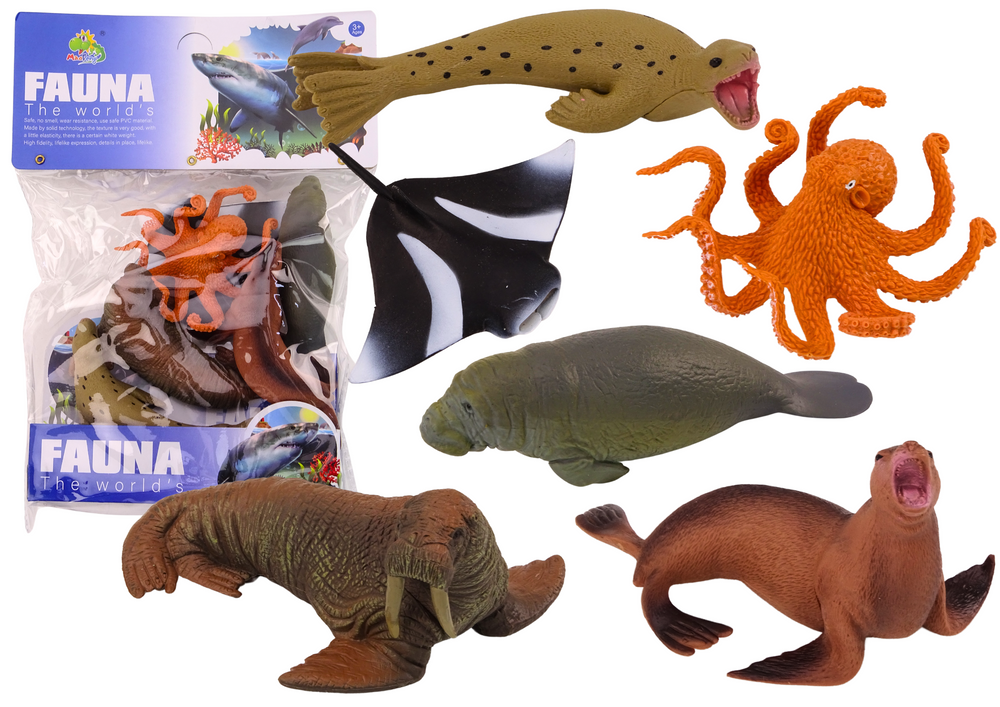 Set of Sea Animal Figures Walrus Seal Octopus 6Pcs