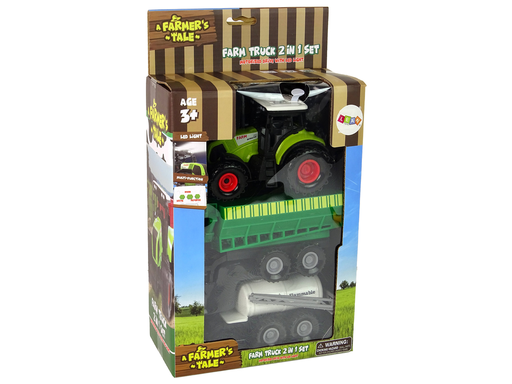 Set Tractor with Machinery Trailer Tanker LED sounds