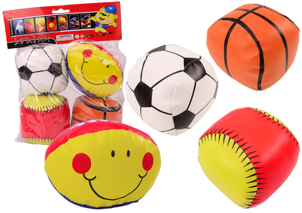 Soft Sports Balls Basketball Rugby Football Baseball Set of 4.