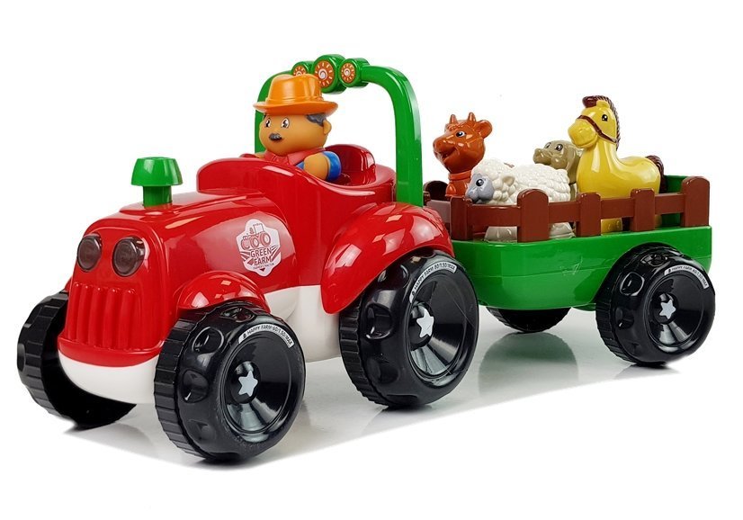 Tractor with a trailer, animals for babies, batteries, lights, sound