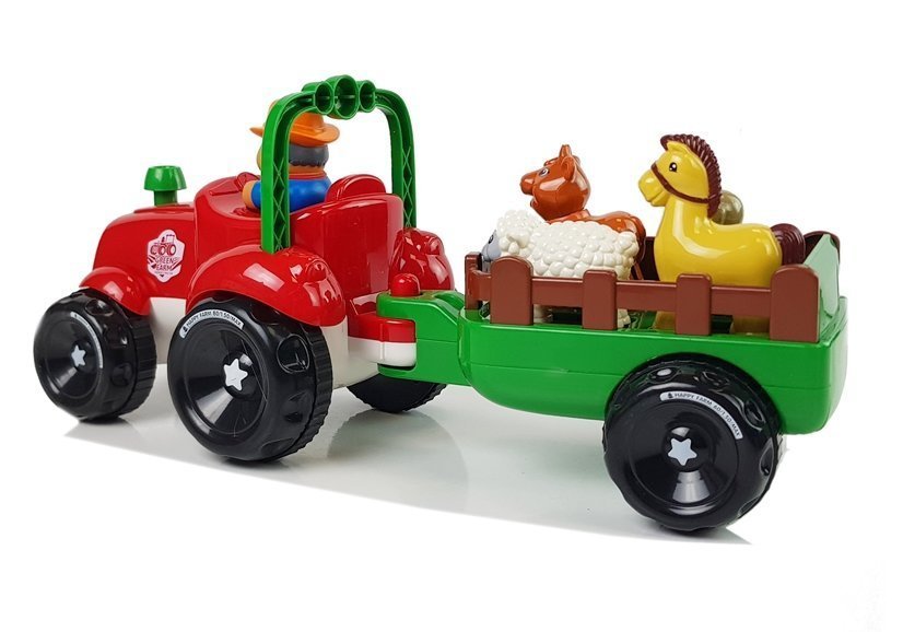 Tractor with a trailer, animals for babies, batteries, lights, sound