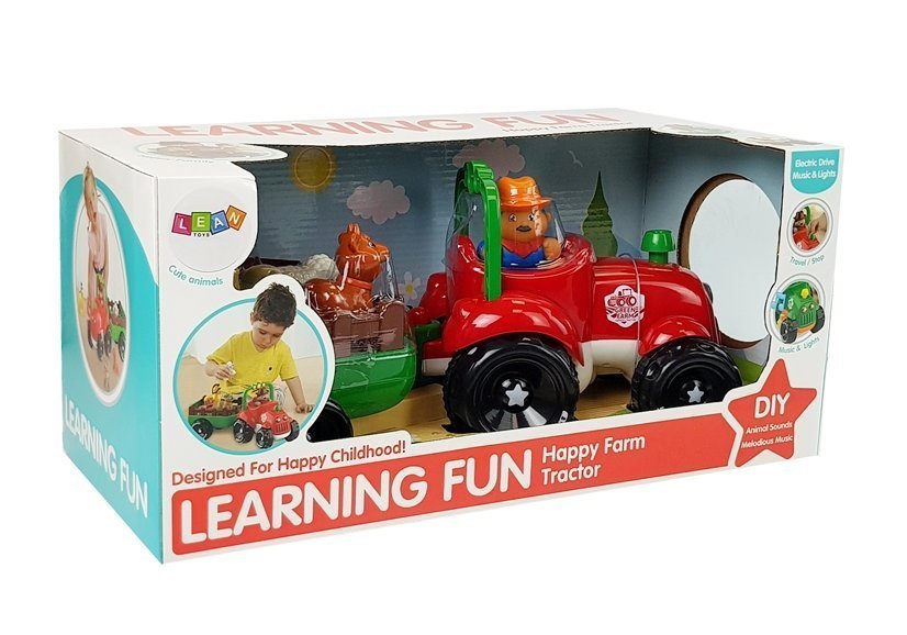 Tractor with a trailer, animals for babies, batteries, lights, sound