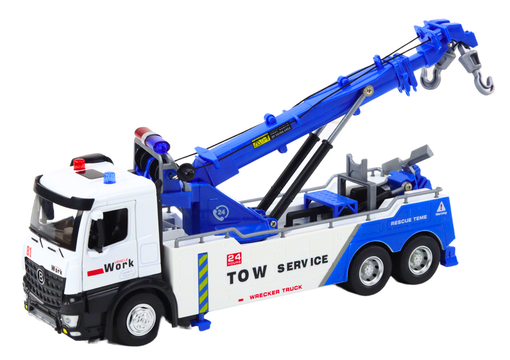 Truck With Crane Two Metal Hooks White And Blue Lights Sounds