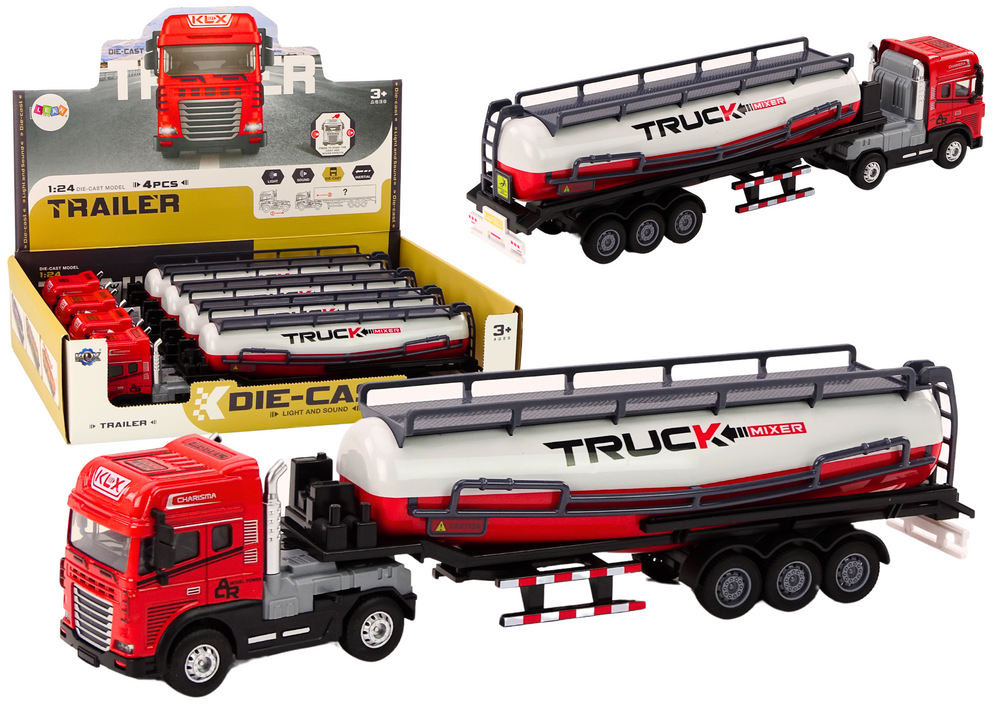 Truck With Trailer TIR Tanker 1:24 Car Truck Red Sounds