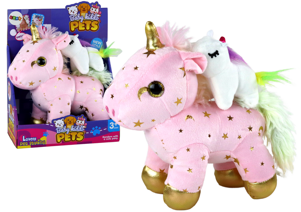 Unicorn Plush Sleeping Animal Lullaby Pink With Stars Set