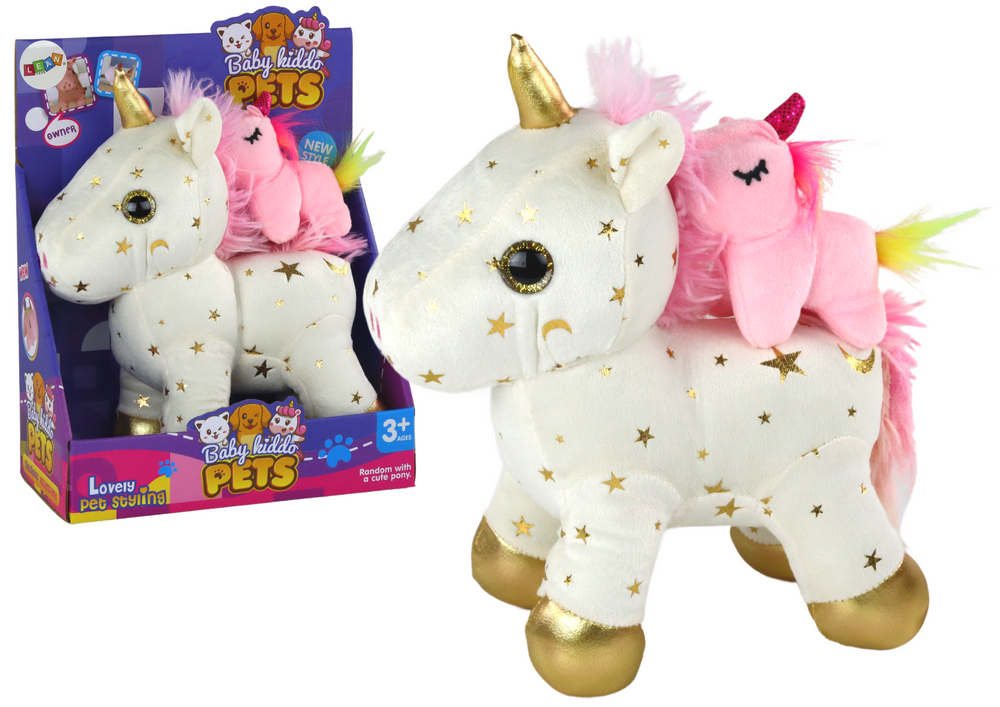 Unicorn Plush Sleeping Animal Lullaby White With Stars Set