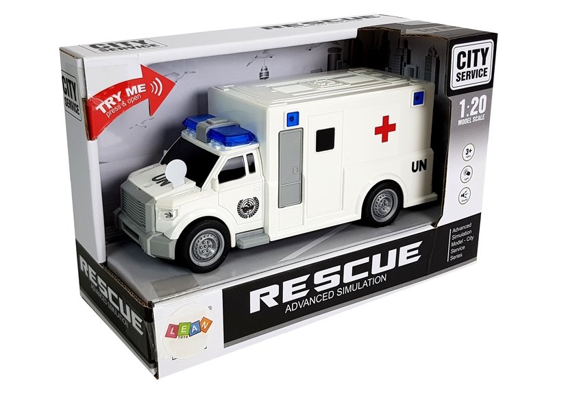 Auto Ambulance with friction drive white 1:20 with sound