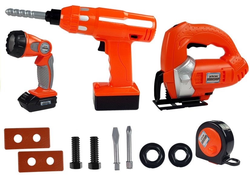 DIY Kit Drill, Jigsaw, Battery Flashlight 12 pcs.