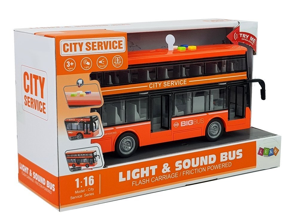 Double-decker Bus with Friction Drive Sound Lights 1:16 Orange