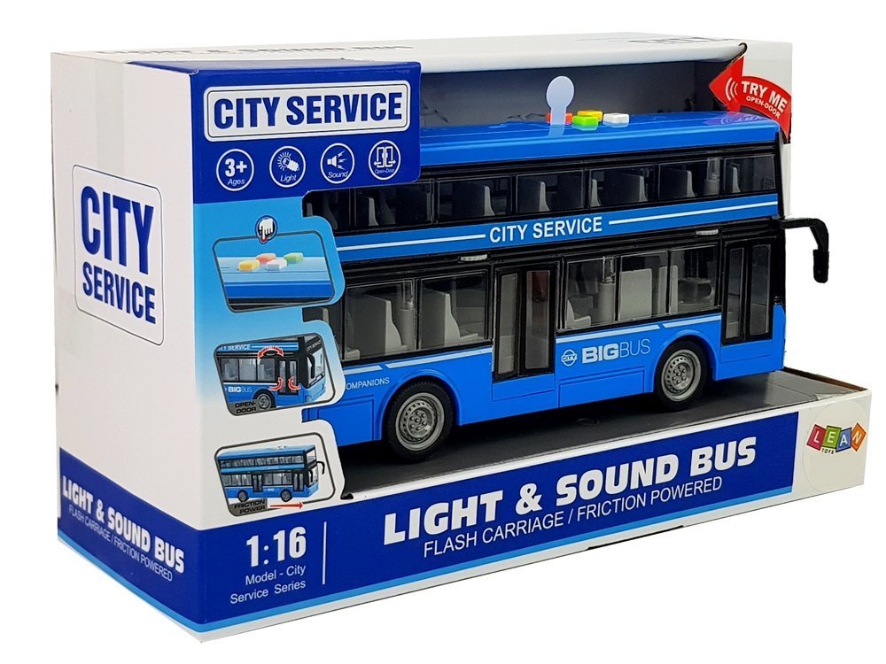 Double-decker Bus with Friction Drive Sound Lights 1:16 Blue