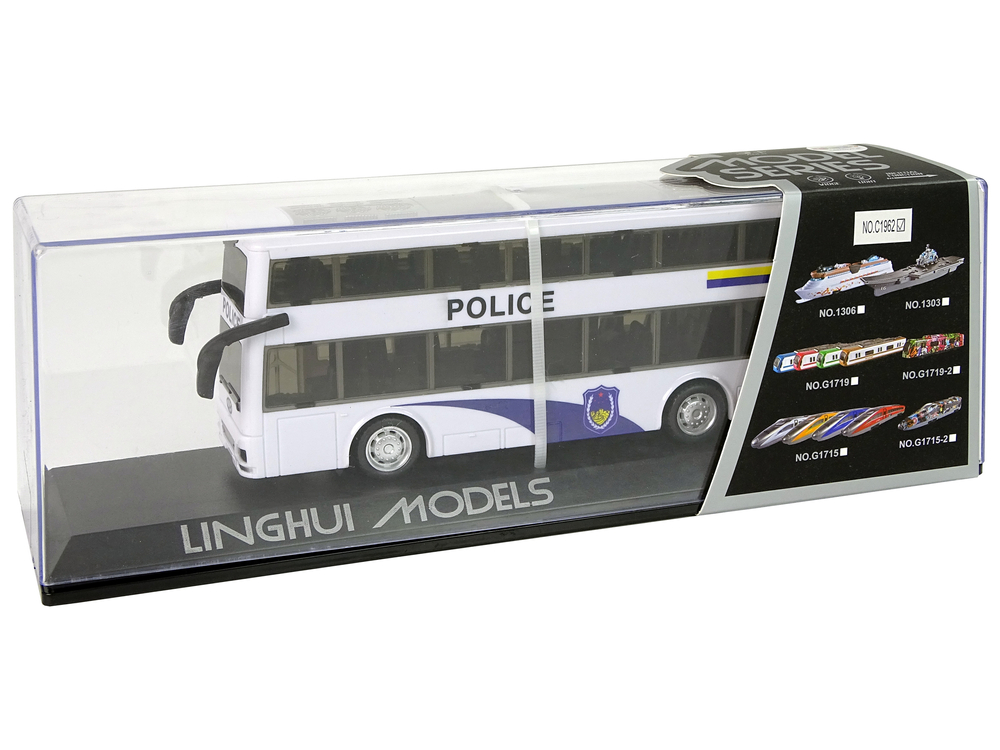 White Double-decker Police Bus with Pull Down Sound