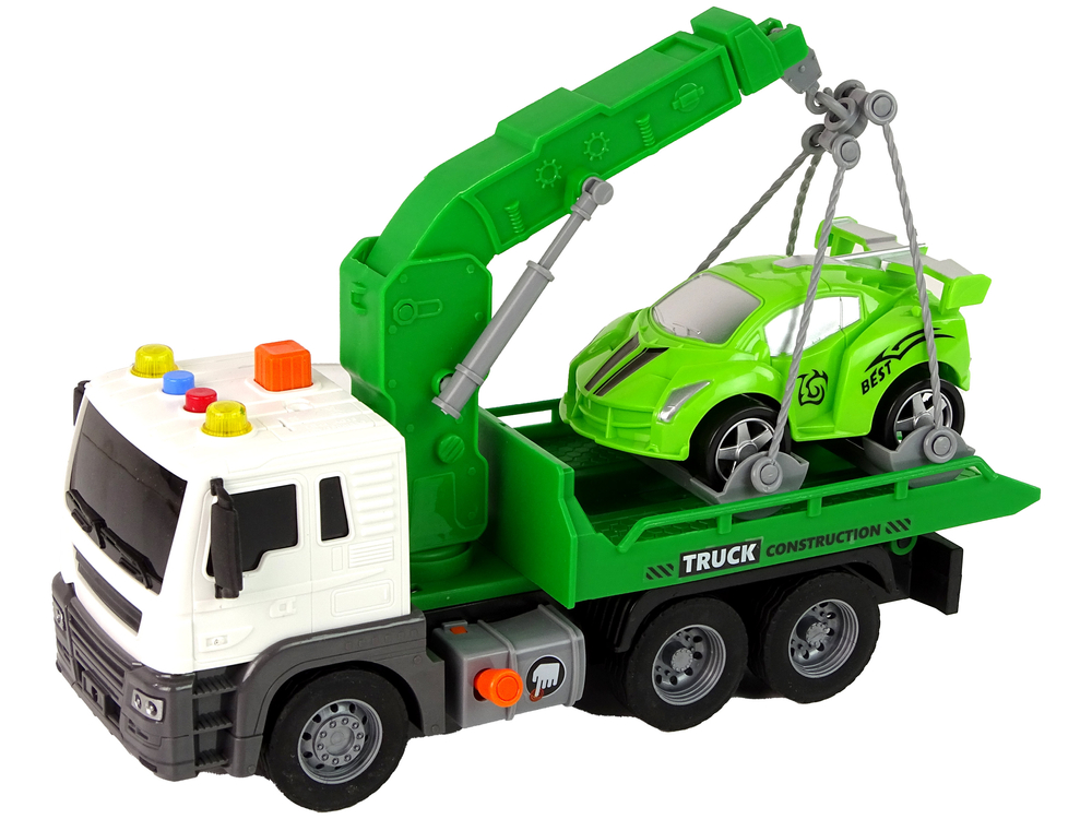 Car Transporter Roadside Assistance Tow Truck 1:16 Green Sound Lights