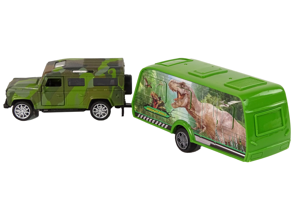 Jeep Vehicle Set with Pulling Dinosaur Trailer