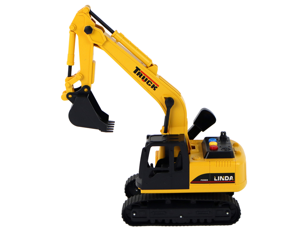 Excavator With Yellow Bucket Caterpillars Lights Sound