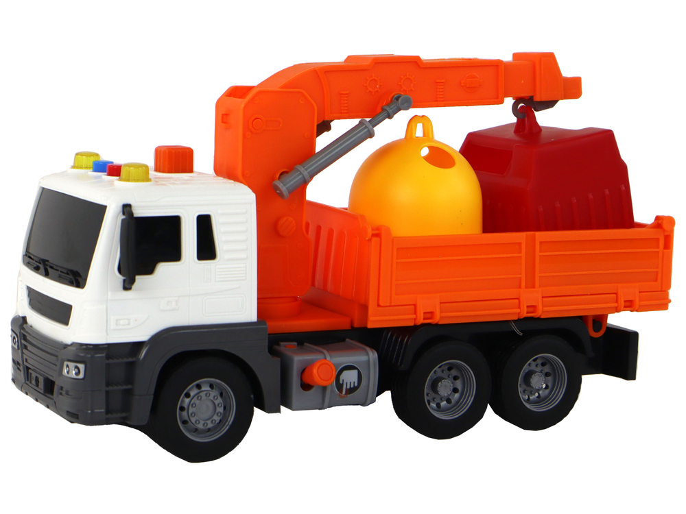 Garbage Truck With Crane Friction Drive Orange 1:16