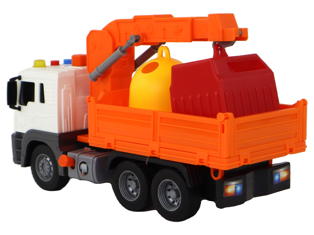 Garbage Truck With Crane Friction Drive Orange 1:16