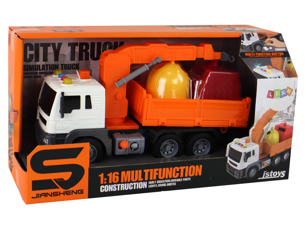 Garbage Truck With Crane Friction Drive Orange 1:16