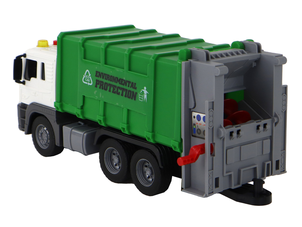 Garbage Truck With Crane Friction Drive Green 1:16