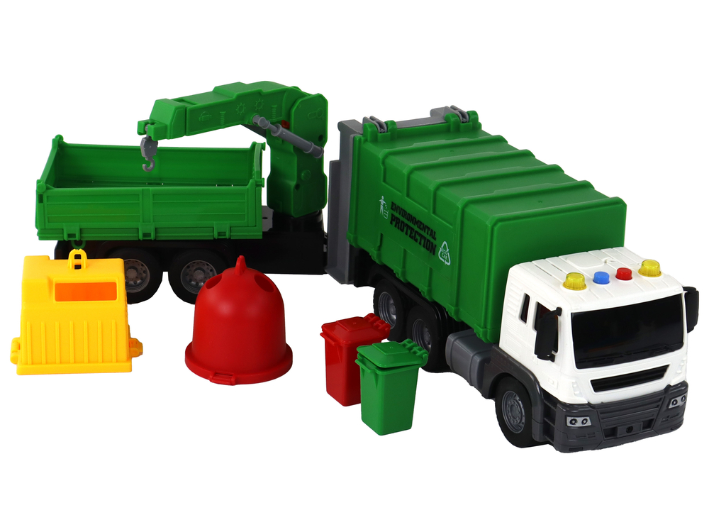 Garbage Truck With Crane Friction Drive Green 1:16