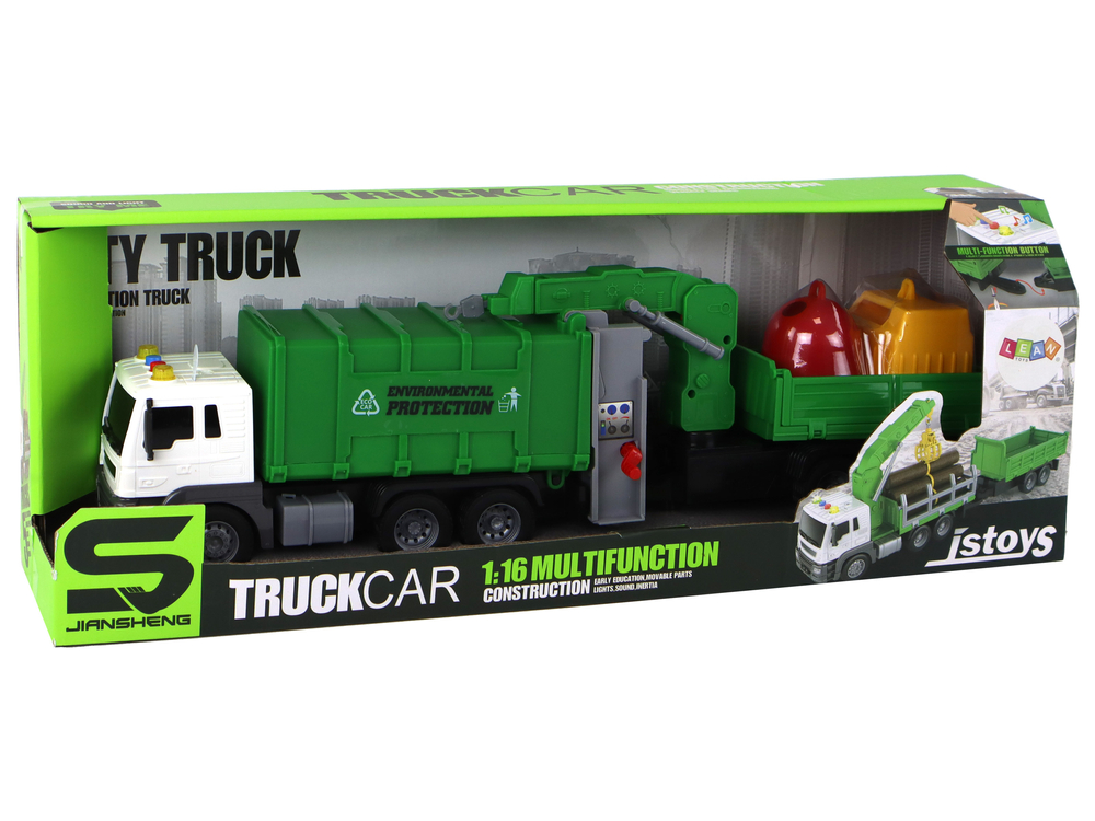 Garbage Truck With Crane Friction Drive Green 1:16