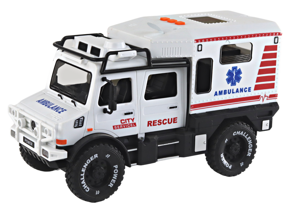 Offroad Vehicle Ambulance White Opening Doors Sounds Lights