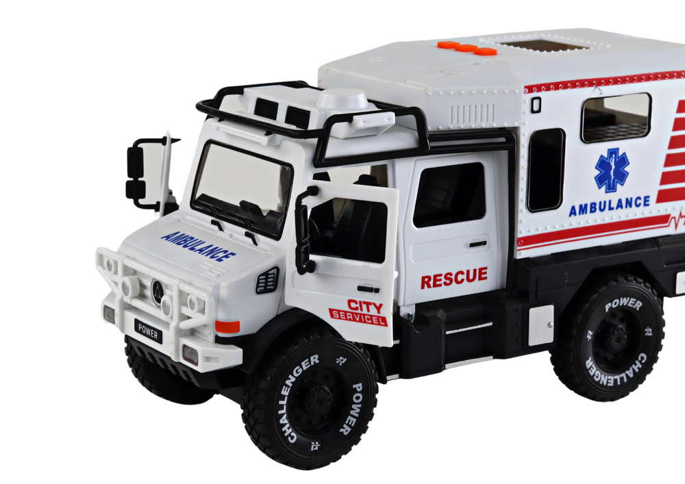 Offroad Vehicle Ambulance White Opening Doors Sounds Lights