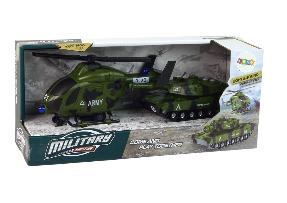 Military Set Tank Vehicle Military Helicopter Sound Lights 1:32