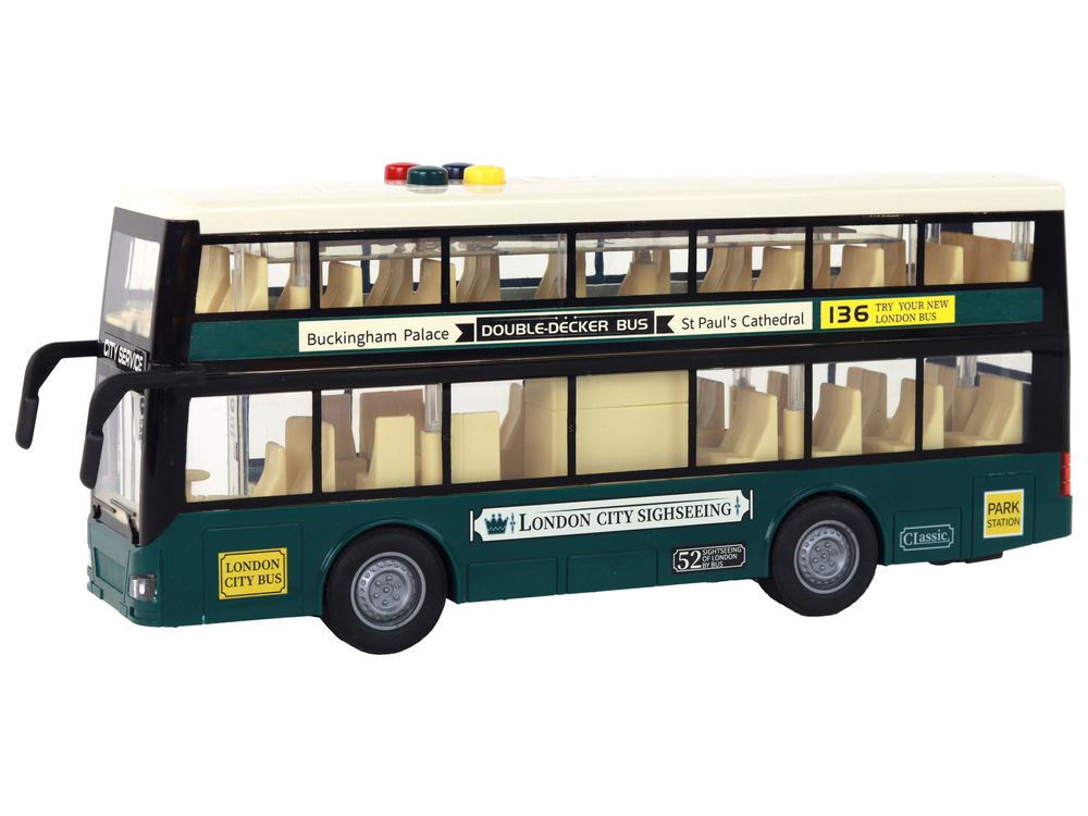 Double Decker Bus Lights Sounds Friction Drive Dark Green 1:16