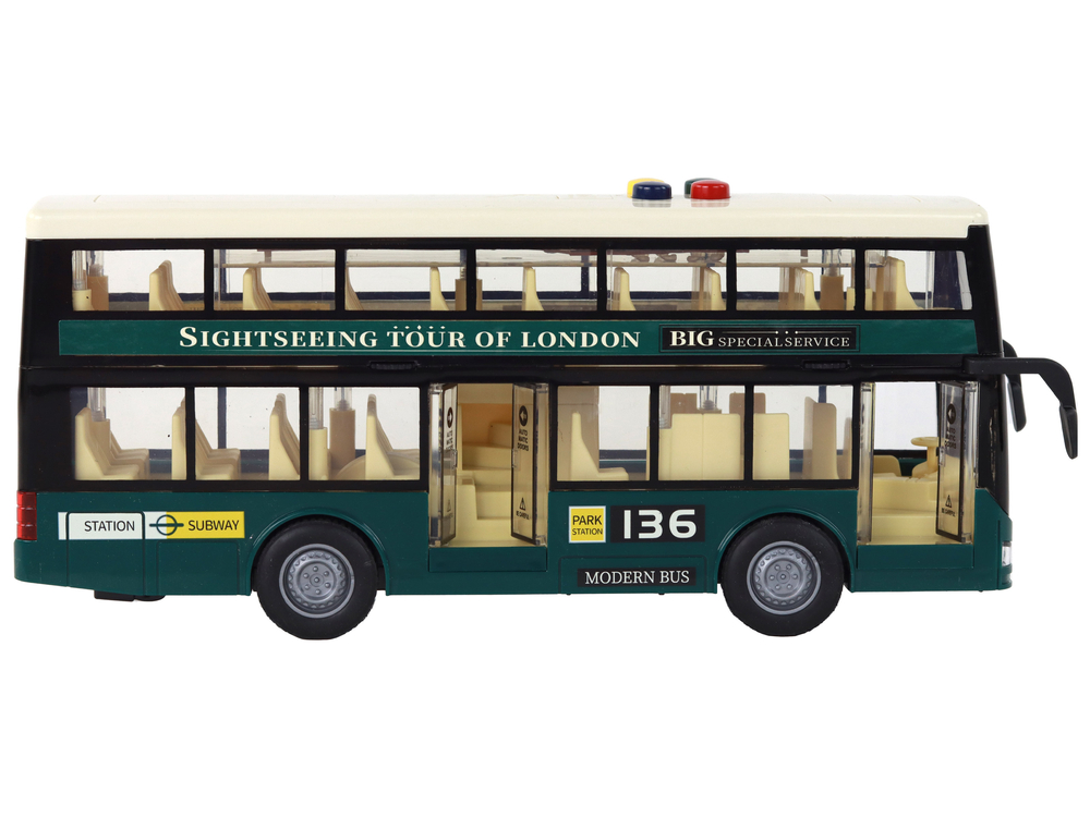 Double Decker Bus Lights Sounds Friction Drive Dark Green 1:16