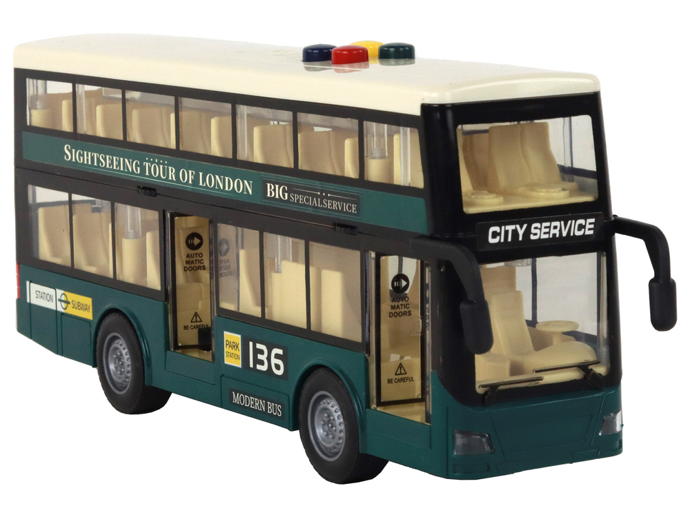 Double Decker Bus Lights Sounds Friction Drive Dark Green 1:16