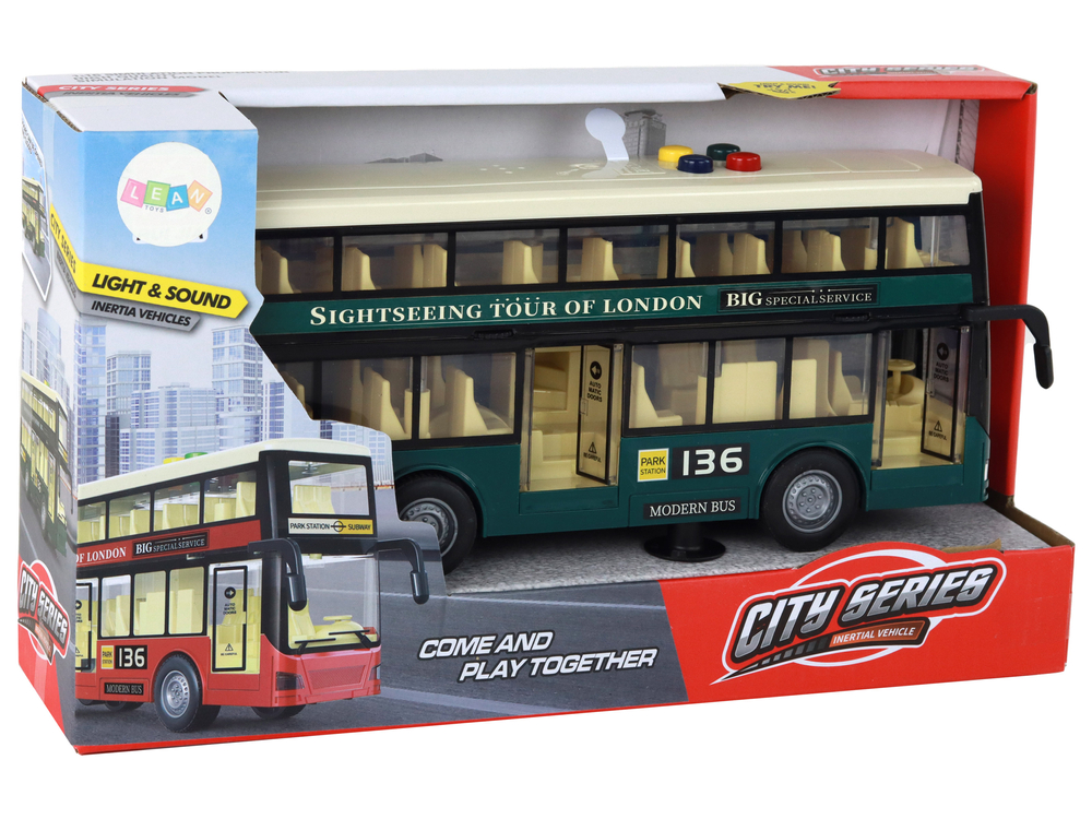 Double Decker Bus Lights Sounds Friction Drive Dark Green 1:16