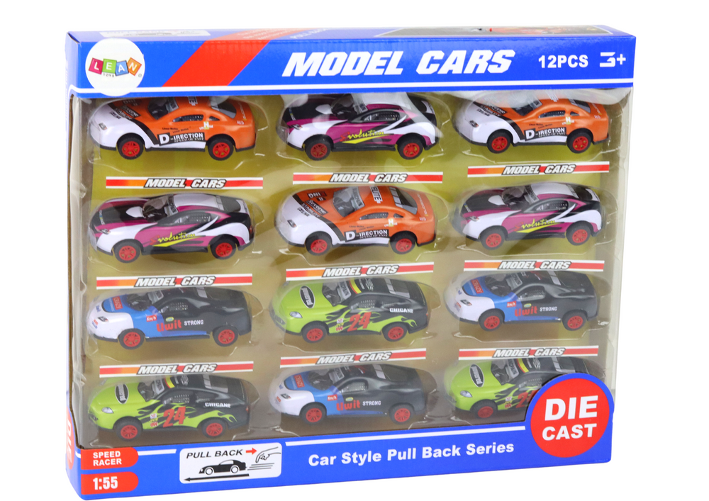 Set of Sports Cars 1:55 With Friction Drive, 12 Colorful Pieces