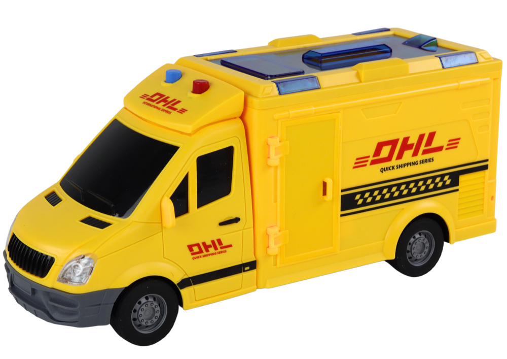 Delivery Car 1:16 Friction Drive Opening Doors Lights Yellow Sounds