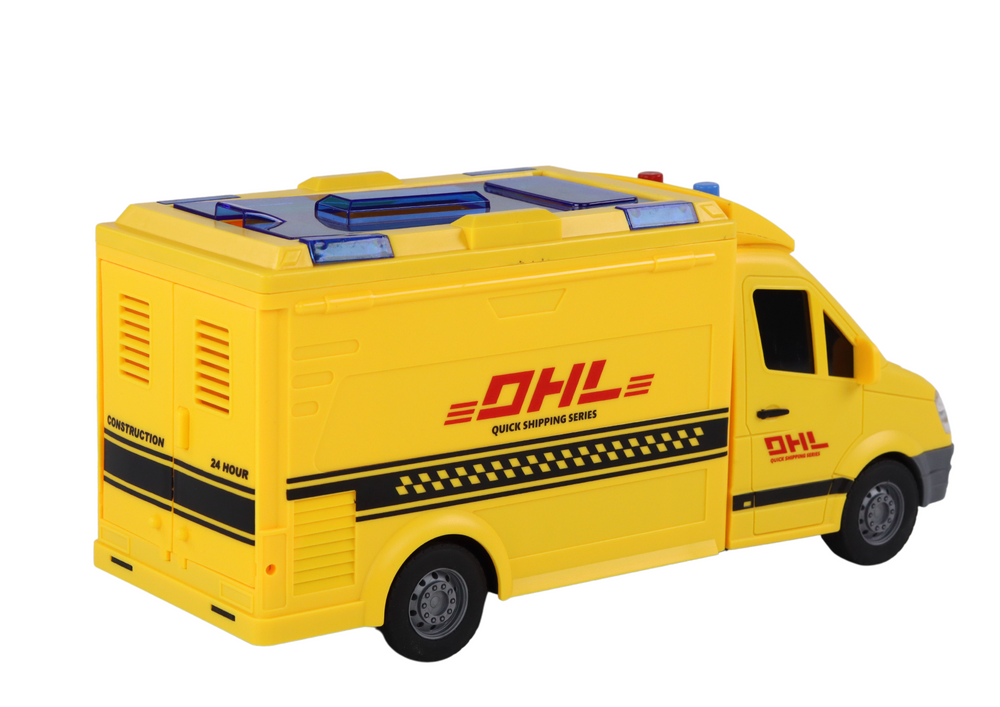 Delivery Car 1:16 Friction Drive Opening Doors Lights Yellow Sounds