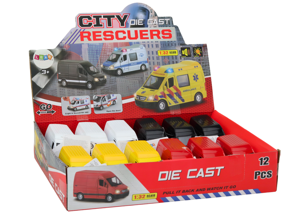 Delivery Car 1:32 Lights Sounds Red Black Yellow White