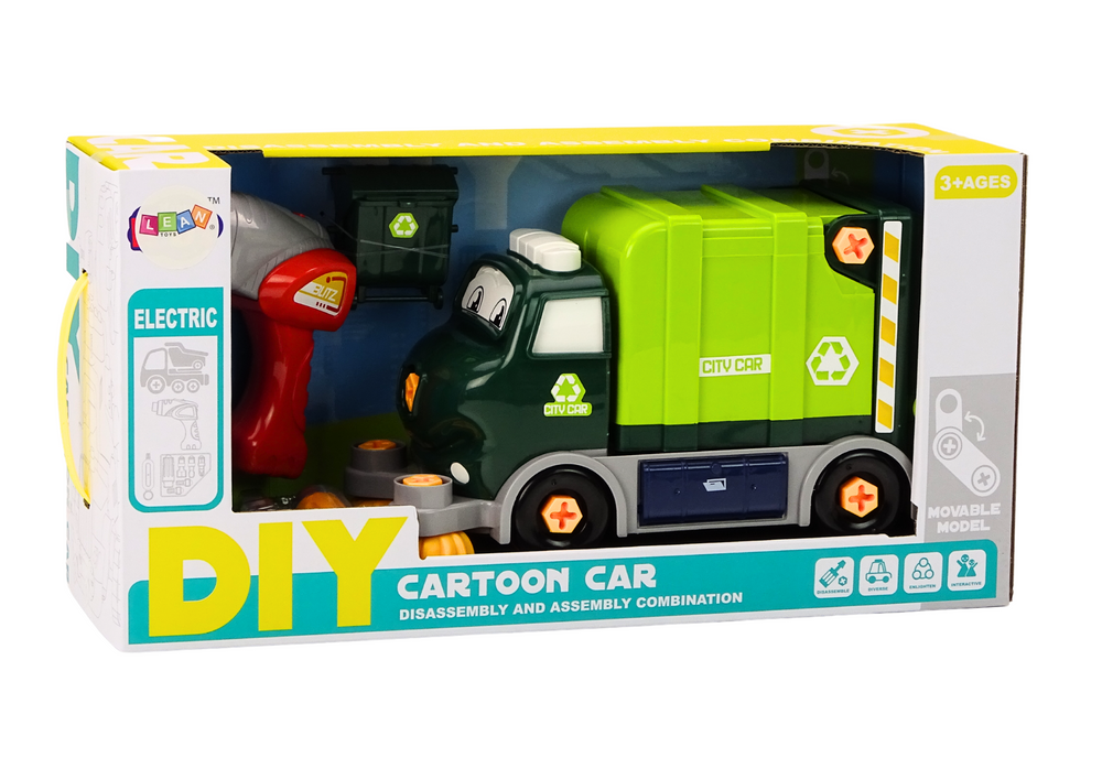 Cartoon Garbage Truck Turning Movable DIY Green