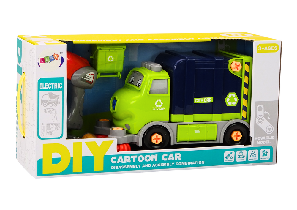 Cartoon Garbage Truck Turning Movable DIY Navy Blue