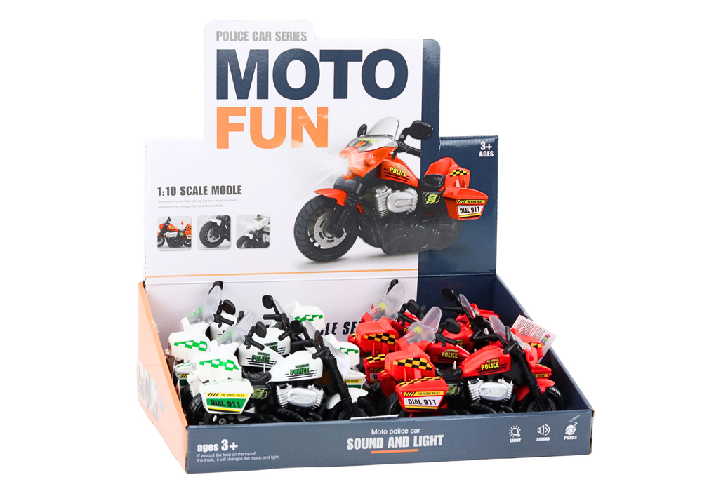 Police Motorcycle 1:10 Lights Sounds White Red