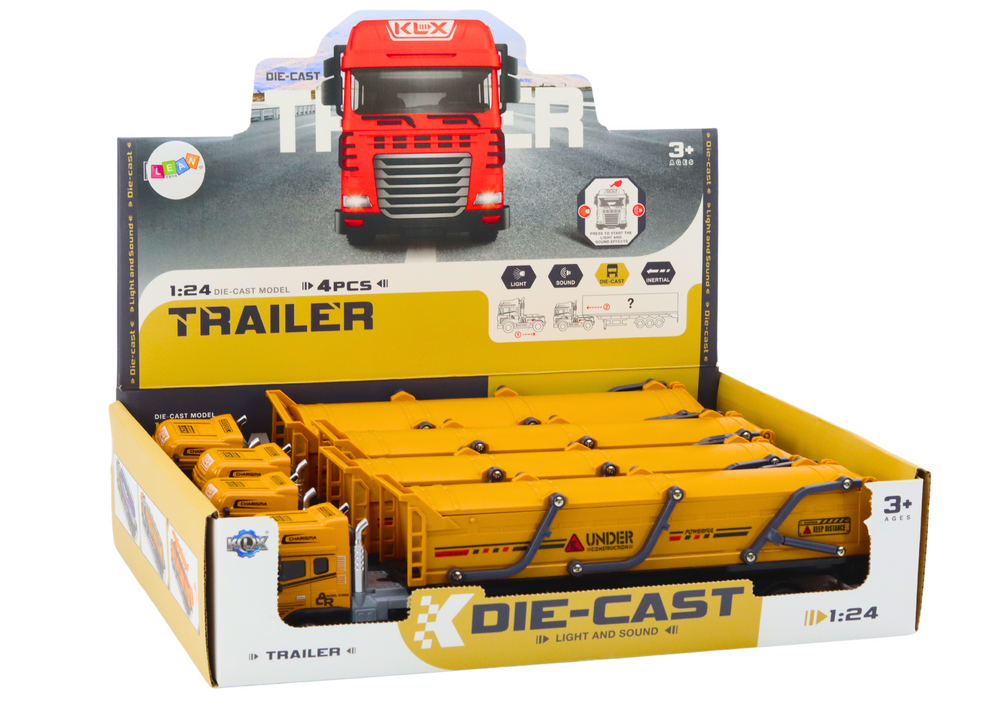 Truck With Trailer TIR Transport Vehicle 1:24 Sounds Lights Yellow