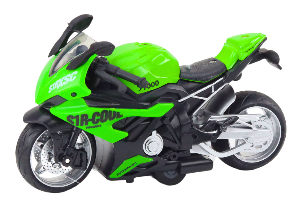 Sports Motorcycle with Friction Drive 3 Colors White Green Blue