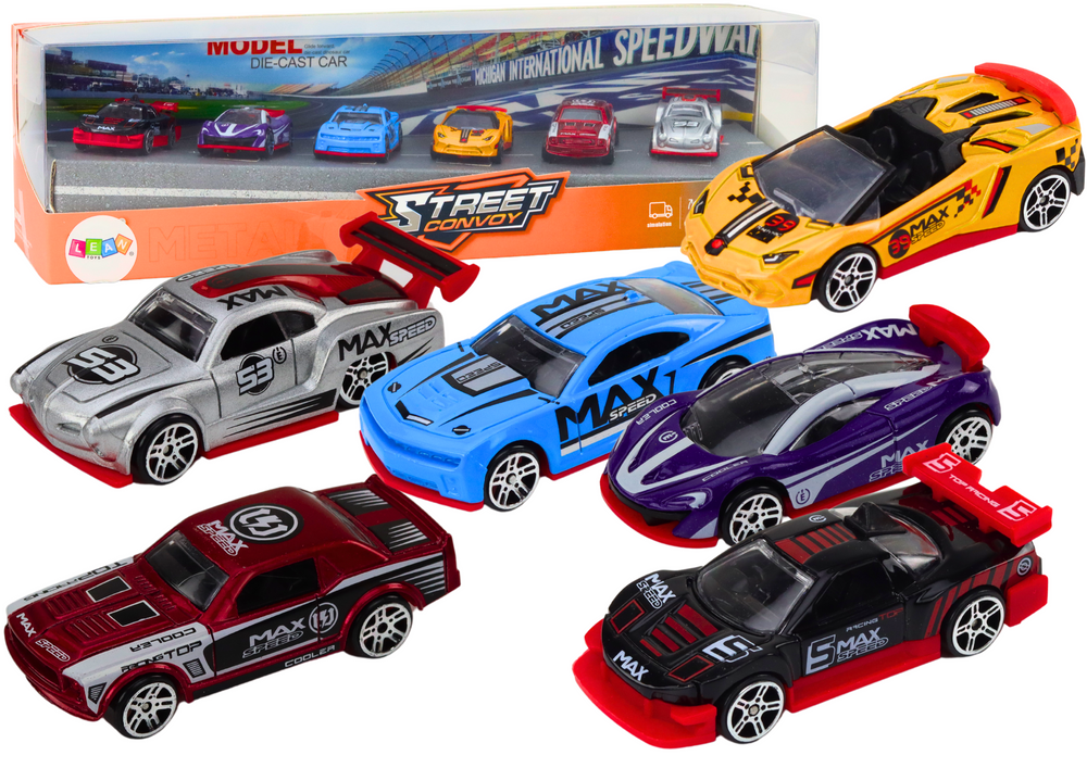 Spring Set 1:64 Sports Cars Metal Vehicles Mix 6 pcs.