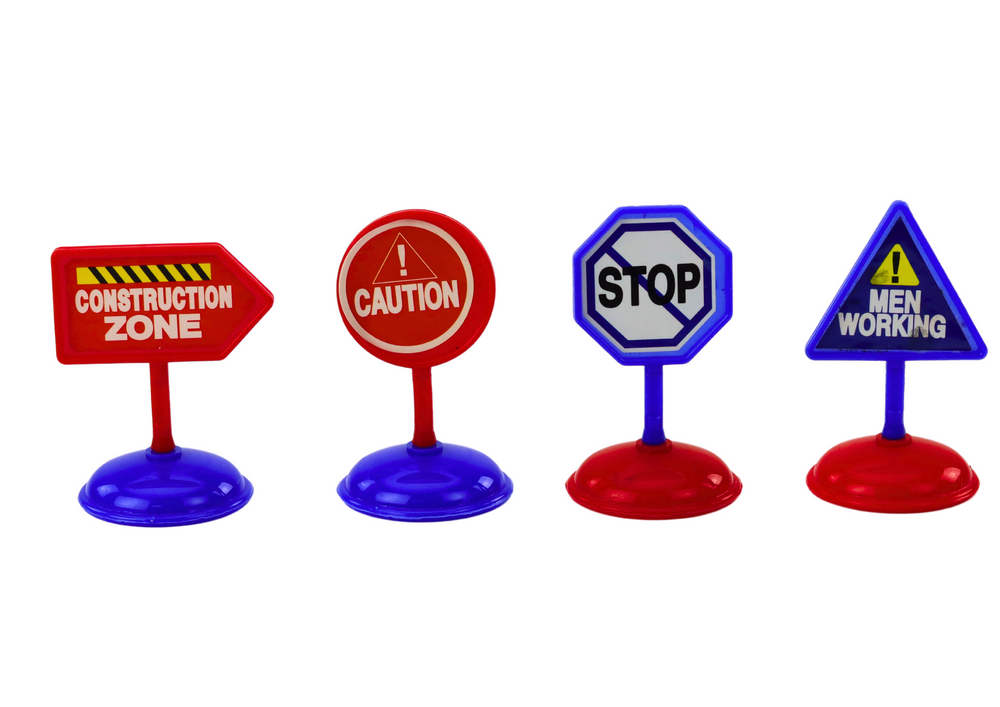 Set of 12 Toy Cars, Powered Planes, 5cm road signs