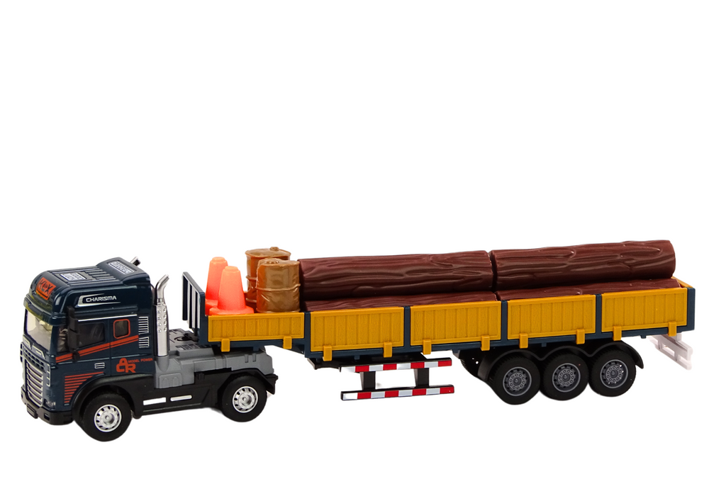 Wood Truck Blue Truck Trailer 1:24 Wood Logs Sounds Lights