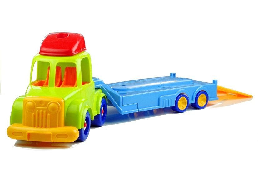 Set of vehicles Police Fire Engine Auto Transport Trailer Unscrewing