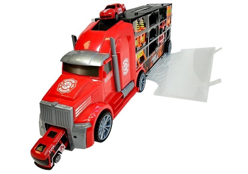 Fire brigade truck Sorter Suitcase with cars Helicopter Red