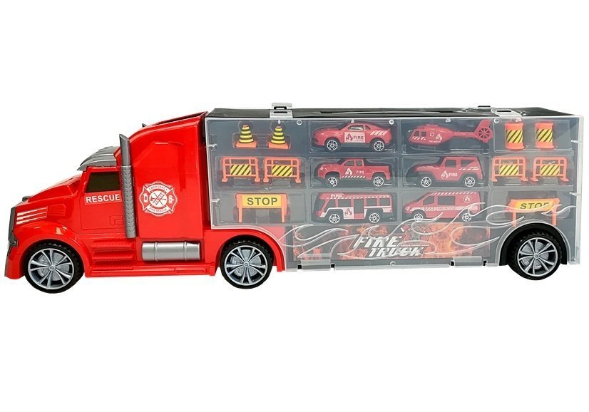 Fire brigade truck Sorter Suitcase with cars Helicopter Red