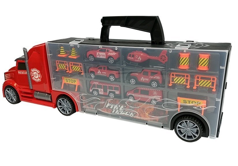 Fire brigade truck Sorter Suitcase with cars Helicopter Red