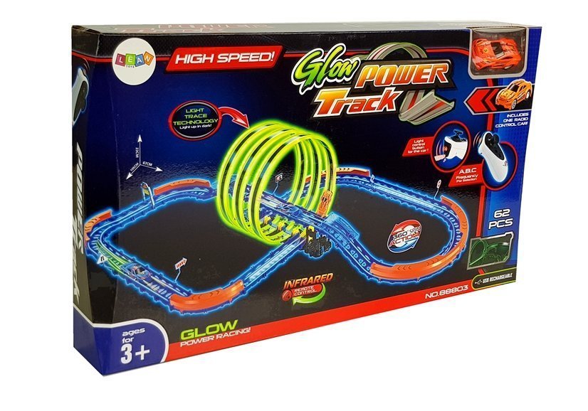 Racing Track Glowing in the Dark with Loops and Remote-Controlled Car