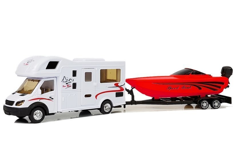 Camper with Red Motorboat and 1:48 Friction Drive